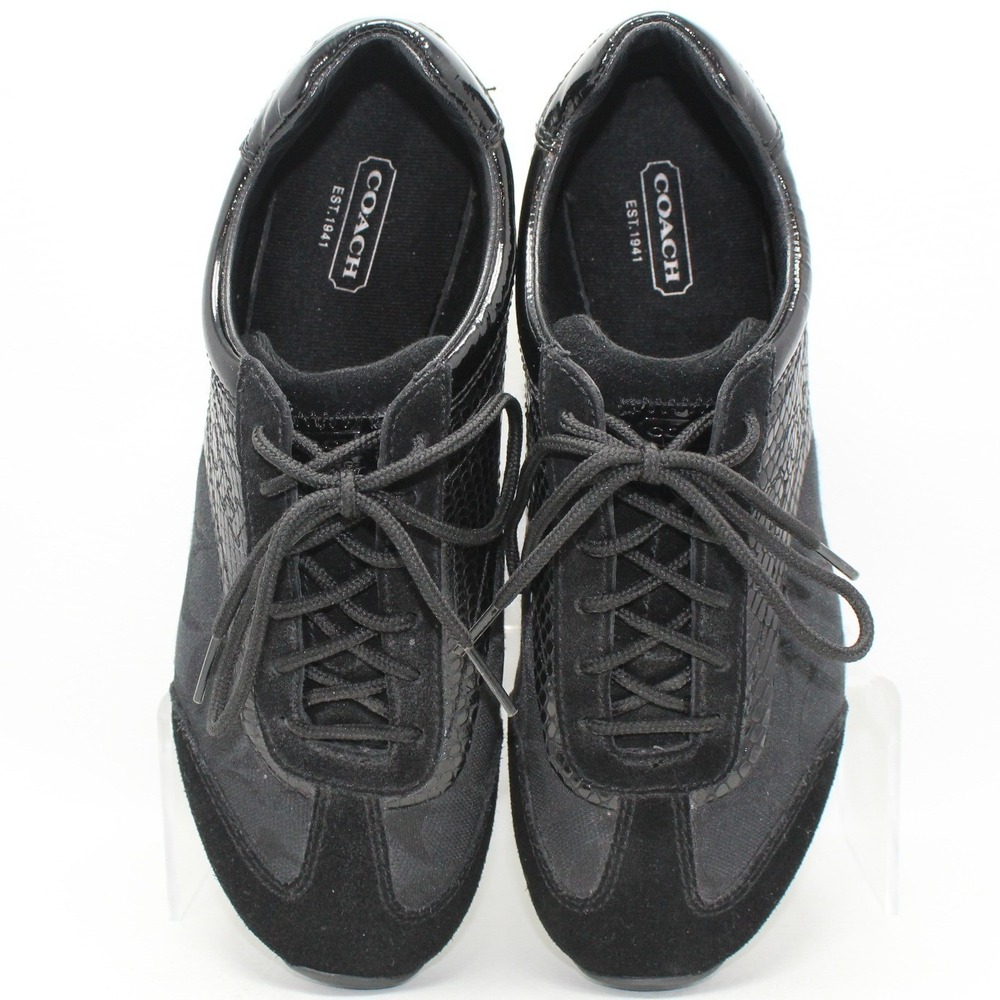 Coach Kodie Black Signature Canvas‎ Snakeskin Suede Sneakers Q534 Womens 7M